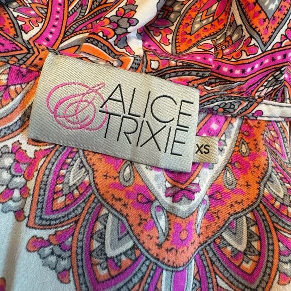Alice & Trixie 100% Silk Designer Dress Pink Boho Paisley Women's sz XS Ruffles - Picture 4 of 13